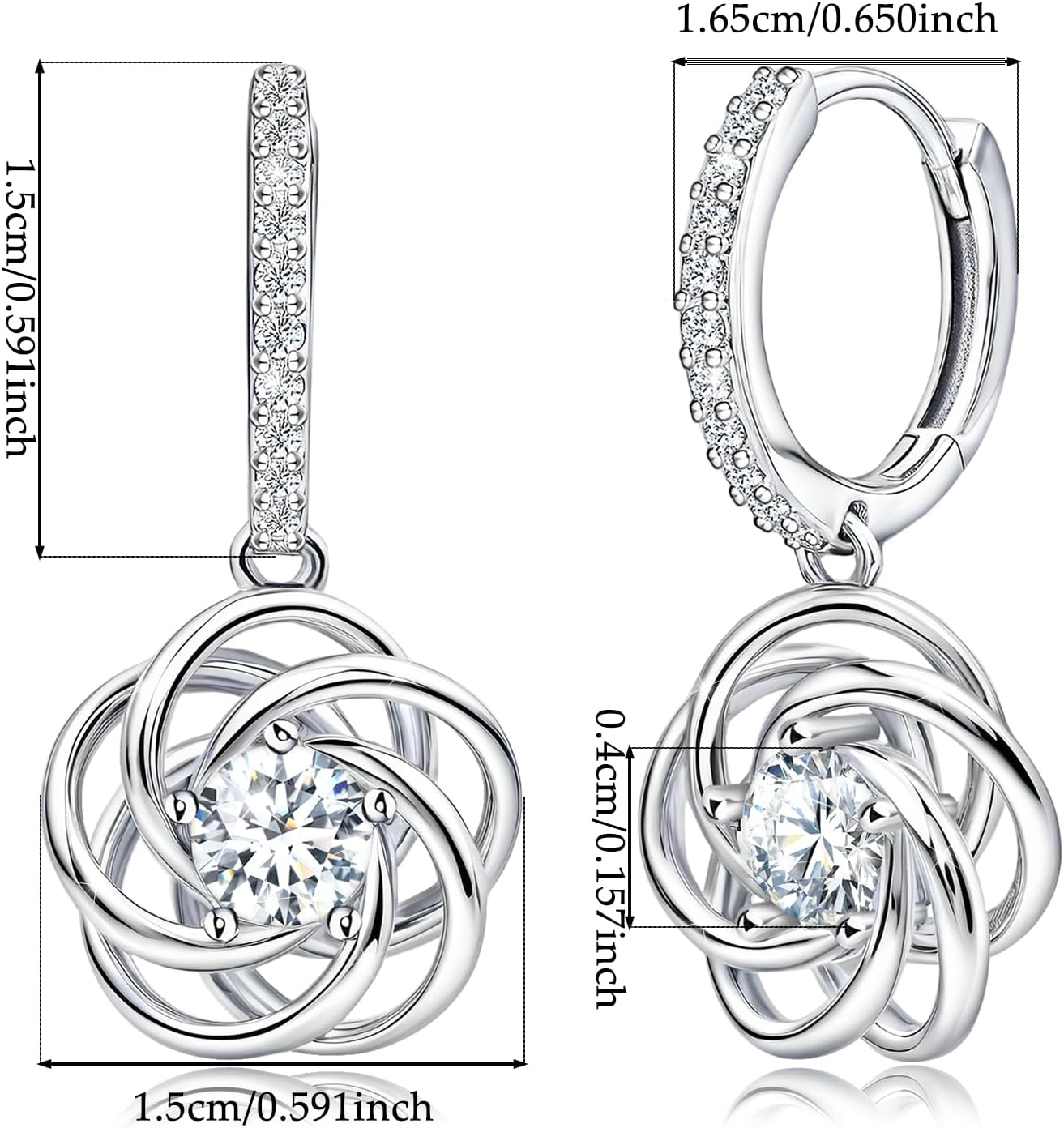 Sterling Silver Dangle Hoop Earrings Charms Flower Hypoallergenic Fashion Jewelry Dainty Birthday Gift for Women - Image 4