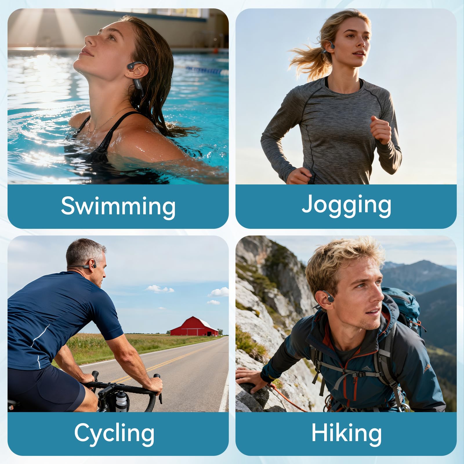 Belife B11 Bone Conduction Headphones, IP68 Waterproof Earbuds for Swimming, 32GB & Bluetooth 6.0 Wireless Underwater Open Ear Headphones with Mic for Sport