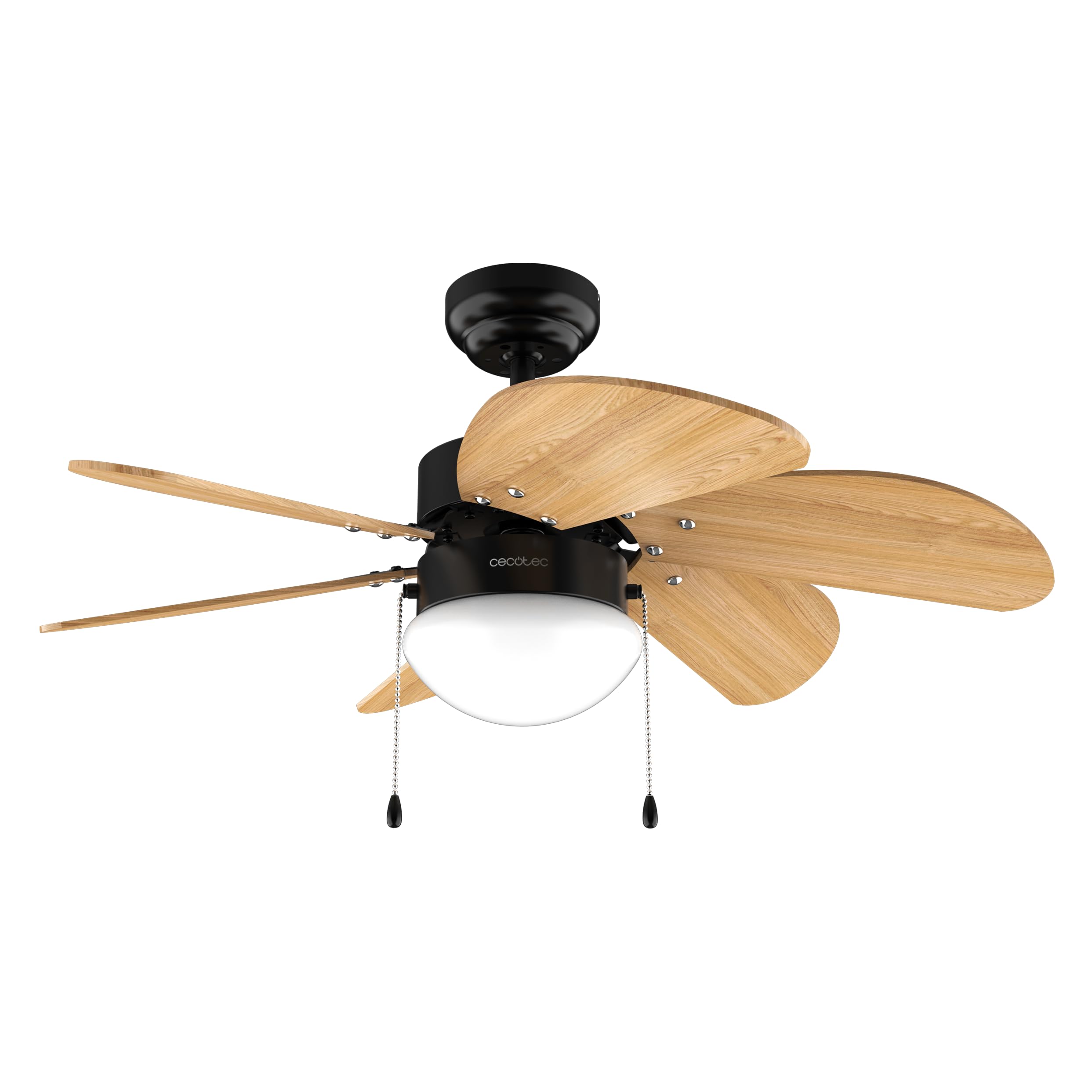 Cecotec Ventilador de Techo con Luz EnergySilence Aero 360 Black&Wood. 50W, Diámetro 36” (92cm), 3 Velocidades, 6 Aspas Reversibles, Modo Winter-Summer, Uso sencillo, Interruptor de Cadena
