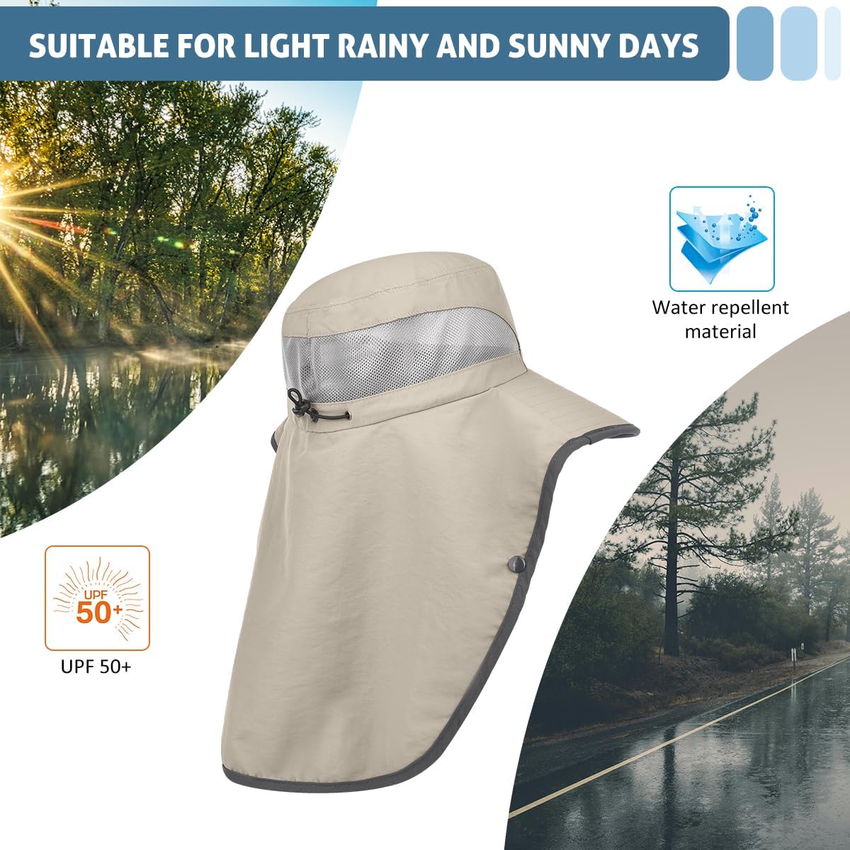 LCZTN UPF 50+ Sun Protection Cap Wide Brim Fishing Hat with Face & Neck Flap - Image 7