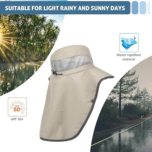 Miniatura 7 de LCZTN - Sombrero de protección solar de ala ancha sombrero de pesca con solapa para cara y cuello protección UPF 50