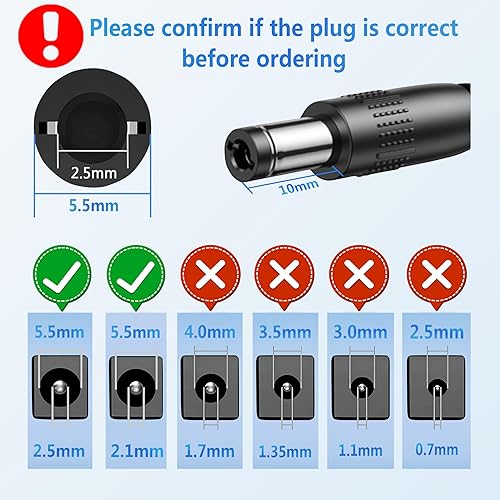 Miniatura 7 de MTDZKJG 12V 2.5A DC Adaptador de corriente AC 100V-240V a DC Transformador de alimentación de pared Fuente de alimentación con 0.217 in x 0.098