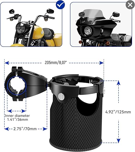 Miniatura 5 de LEXIN C3 Portavasos para Motocicleta para Harley Davidson, Soporte para Bebidas con Montaje de Bola Giratoria de 360°, Abrazadera de Aluminio