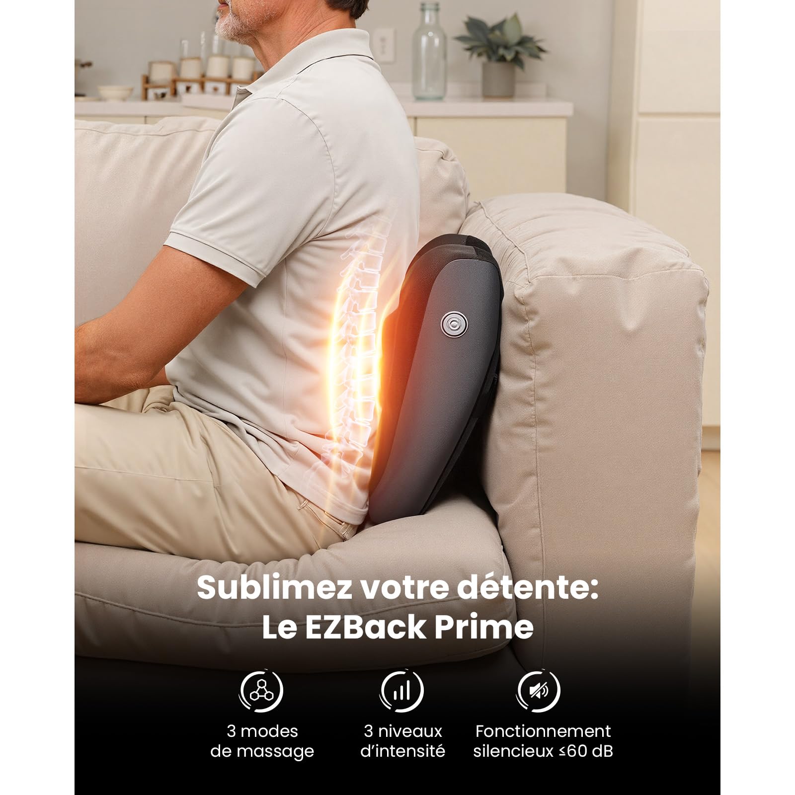 BOB AND BRAD Masseur Dos et Cervicales avec Fonction Chauffante, Masseur Cervical Électrique, 3 Intensités et Télécommande, Coussin Chauffant pour Épaules Lombaires, Détente Maison Bureau