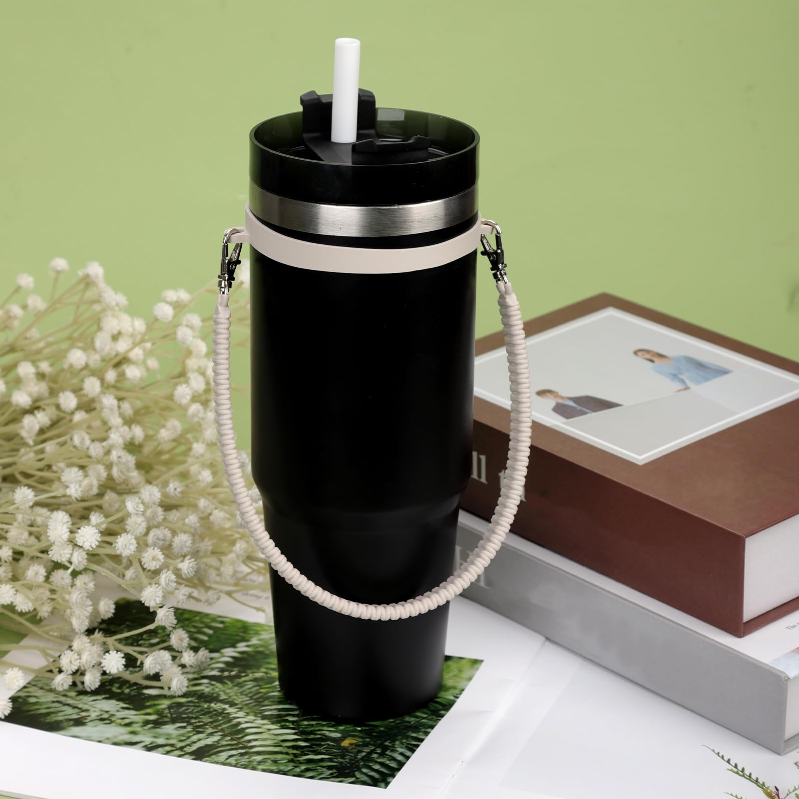 POFIBO Pour Stanley Cup Set Accessoires - Bande De Poignée Pour Bouteille Eau, Siliocne Cup Boot, Charms Pour Stanley Cup 40oz Tumbler