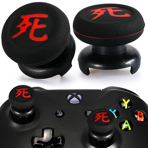 Playrealm FPS Thumbstick Extender & Printing Rubber Silicone Grip Cover 2 Sets for Xbox Series XS & Xbox One Controller(Death of Kanji)