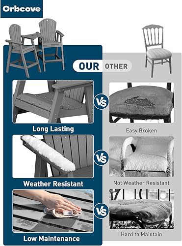 Miniatura 10 de Juego de 2 sillas altas Adirondack para exteriores de polietileno de alta densidad con doble bandeja de conexión, muebles de patio resistentes a la