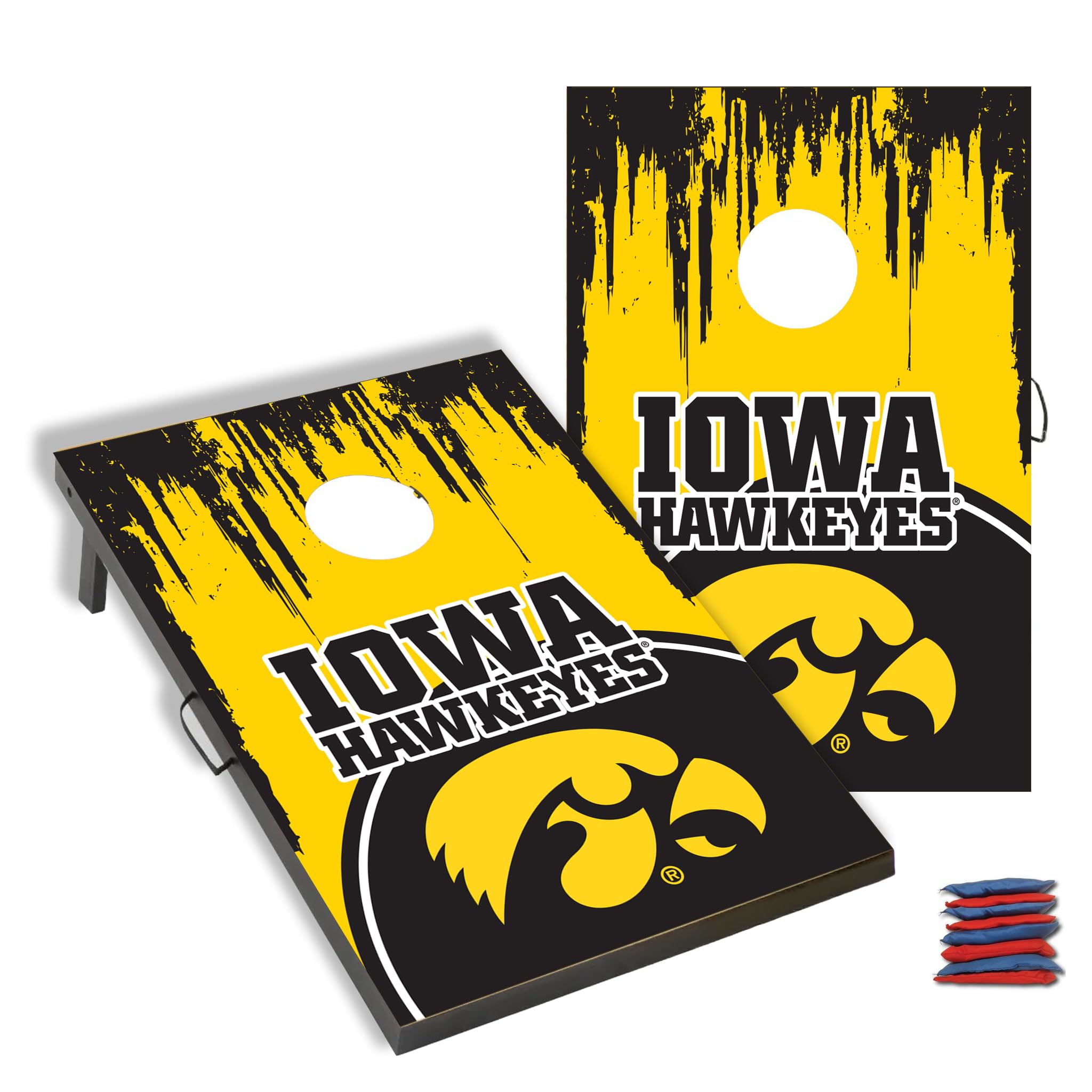 VictoryStore Cornhole Games - University of Iowa Hawkeyes Cornhole Bag Toss Game Game Day Party Essential | Wood Boards with Styrene Top Includes 8 Bean Bags (Grunge)