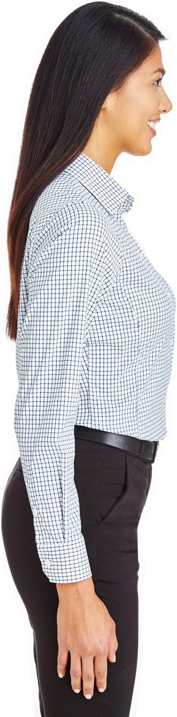CrownLux Performance™ Ladies' Micro Windowpane Shirt XL NAVY/ WHITE