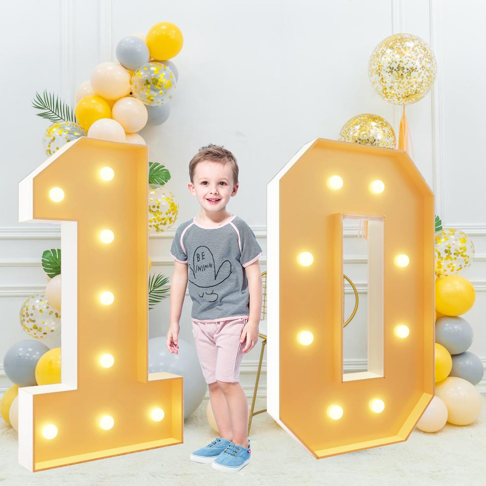 Chiffres décoration d'anniversaire 120 cm/48 pouces for 1er 18e chapiteau numéro lumineux décor fête d'anniversaire lumière LED cadre prédécoupé numéros de mosaïque Sige(Number 10,Warm light)