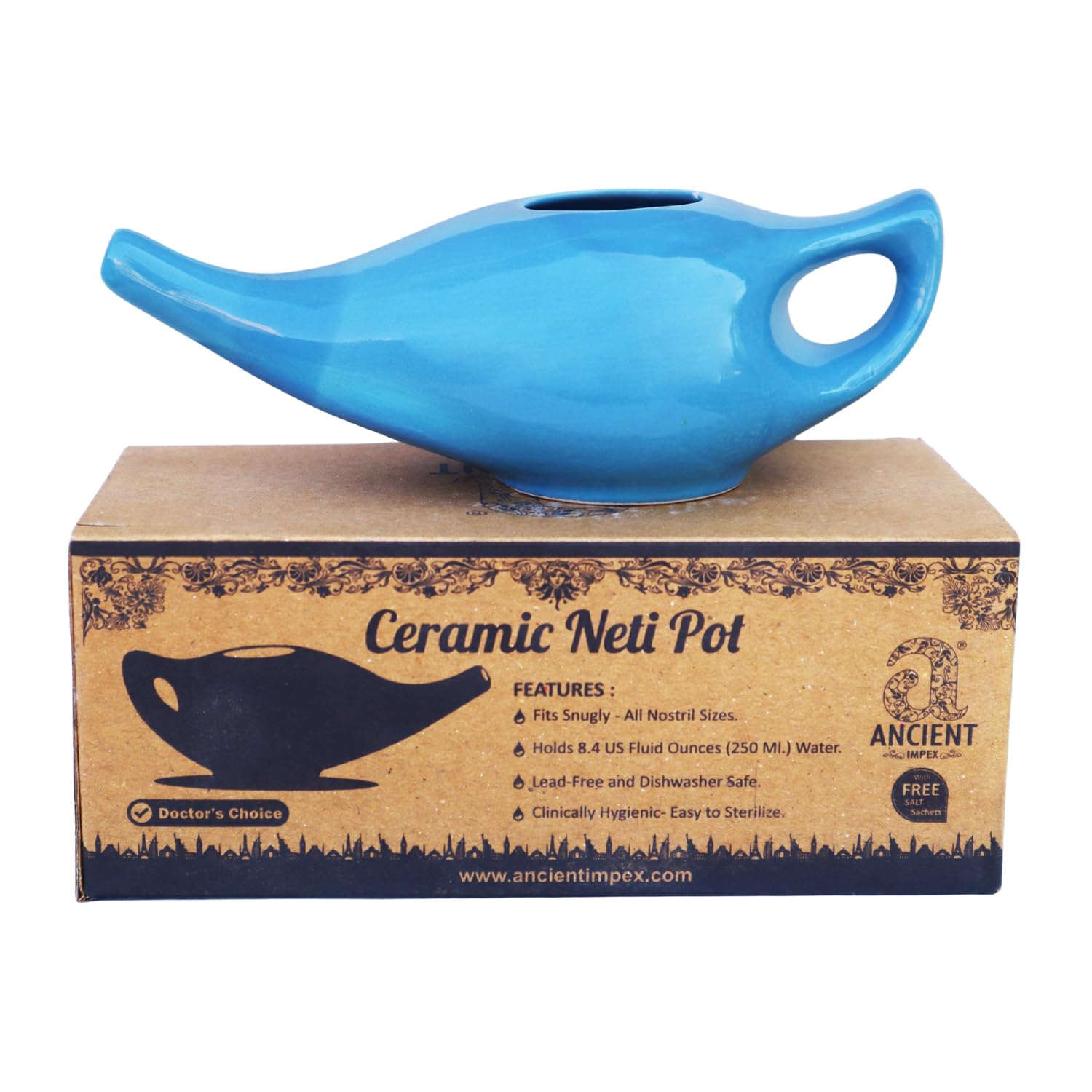 Olla Neti de cerámica de porcelana para limpieza nasal | Tratamiento Natural para Sinusitis, Infecciones y Congestión | Olla Neti con 5 sobres de sal Neti + folleto de instrucciones - Verde elegante