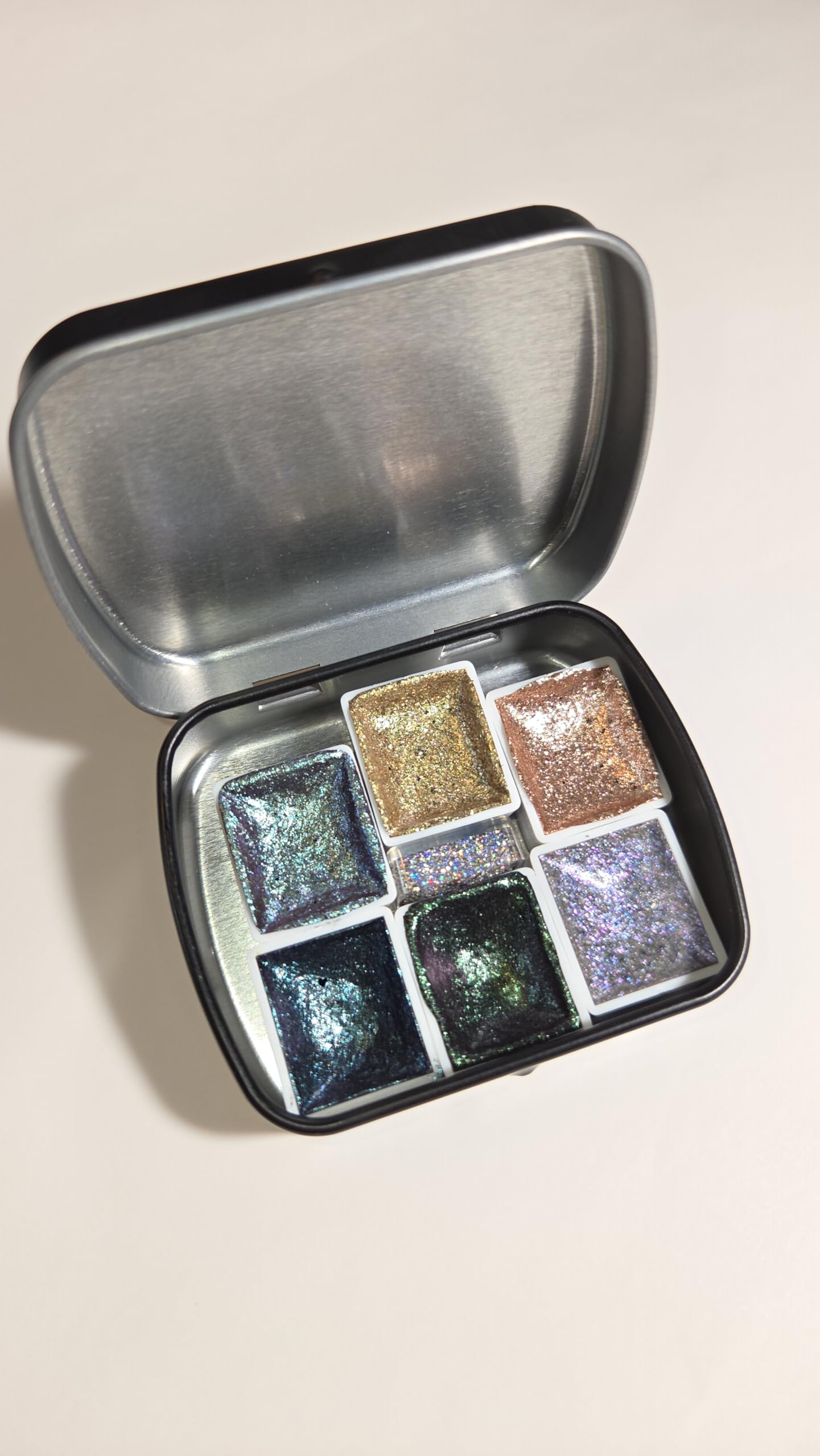 Holografische Glitter Aquarellfarbe, Glitzer Aquarell für besondere Highlight Glitzer Wasserfarben Holografische Farbe 1/2 Pfanne Metalliceffekt Aquarellfarbe (Aquarius Holo set)