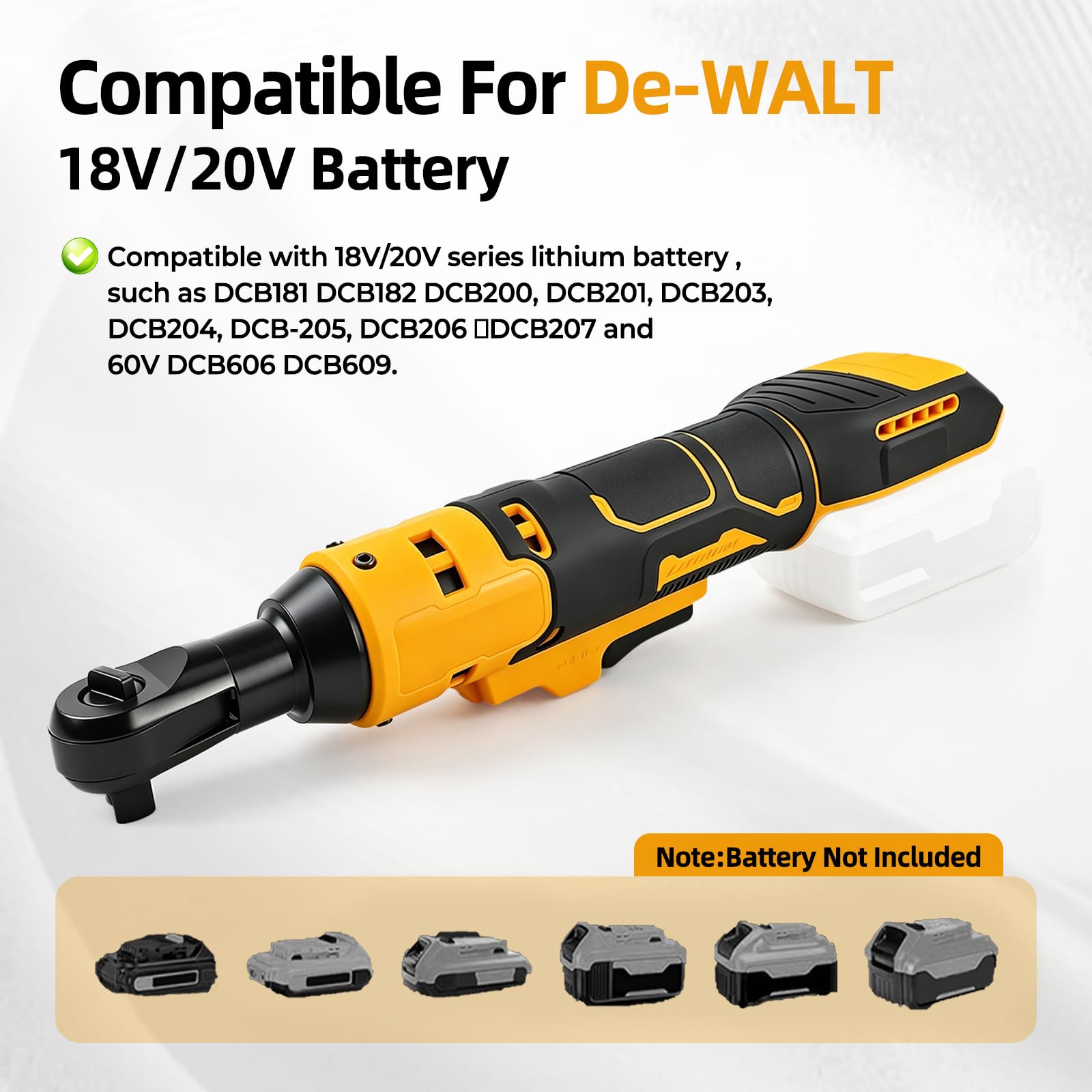 Chiave a cricchetto senza fili da 3/8" compatibile con batterie Dewalt 18 V 20 V, 80 N.m 280 giri/min con adattatori da 1/4" e 1/2" per riparazioni auto e progetti fai da te