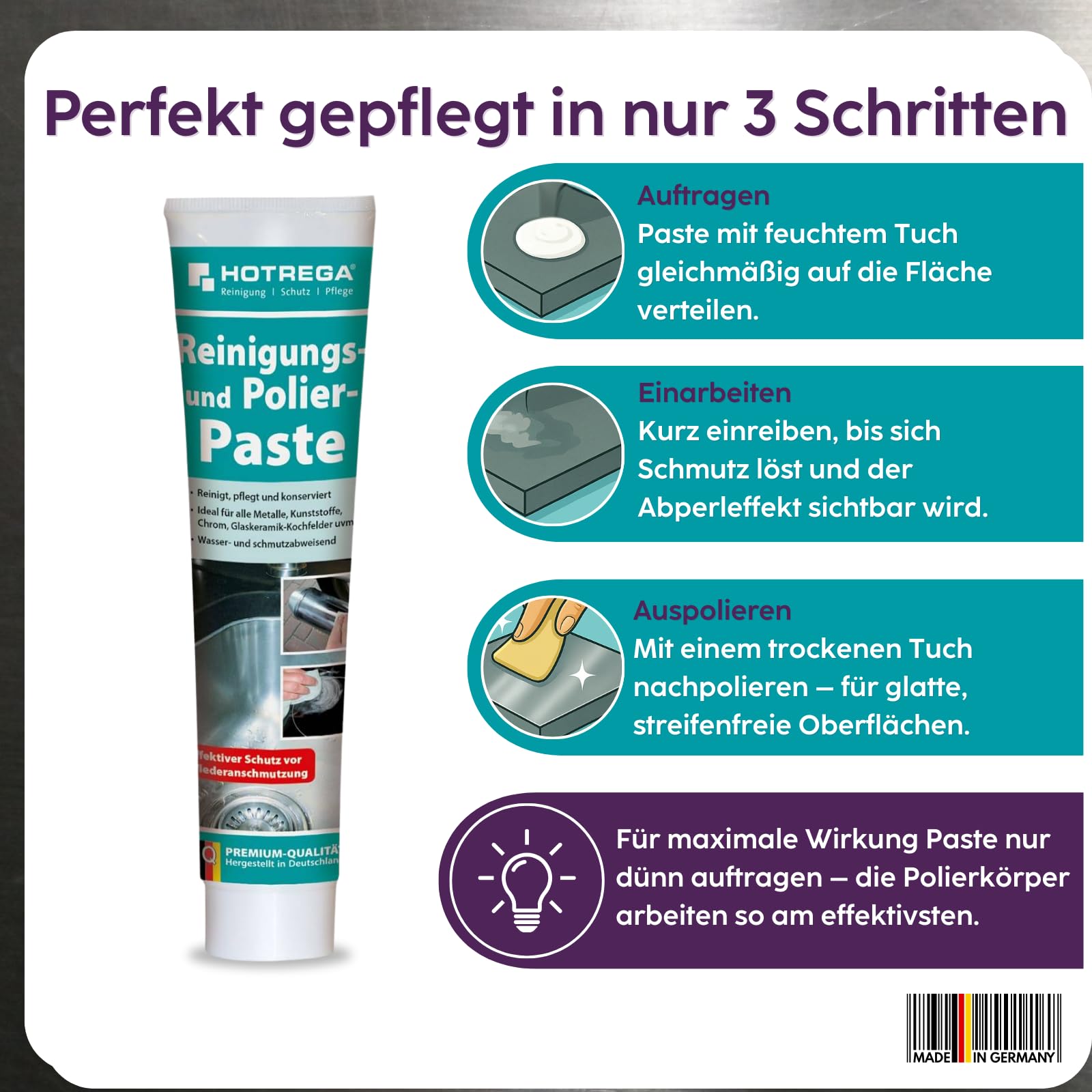 Hotrega 800000140 Cera Soft Pâte de nettoyage et de polissage pour plaques vitrocéramiques, chrome, acier inoxydable, marbre, céramique, plastique, émail, métal, 125 ml