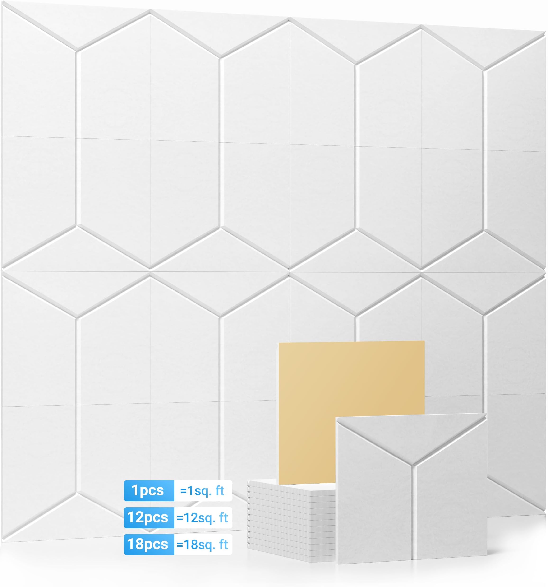 Kuchoow Soundproof Wall Panels, Sound Proof Panels for Wall,12 Pack Acoustic Panels Sound Absorbing Self Adhesive, Y-Line Acoustic Wall Panels for Home, Room, Ceiling, 12"×10"×0.4", White