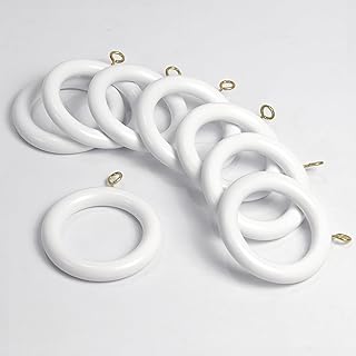 24 Pack of White 2.5 Inch, Wooden Curtain Rod Rings with Hooks, Decorative Drapery Hooks for Hanging Drapes, Vintage, Cafe and Shower Curtains, Tension Rod Hangers & Home Decor, 1.75 Inner Dia.