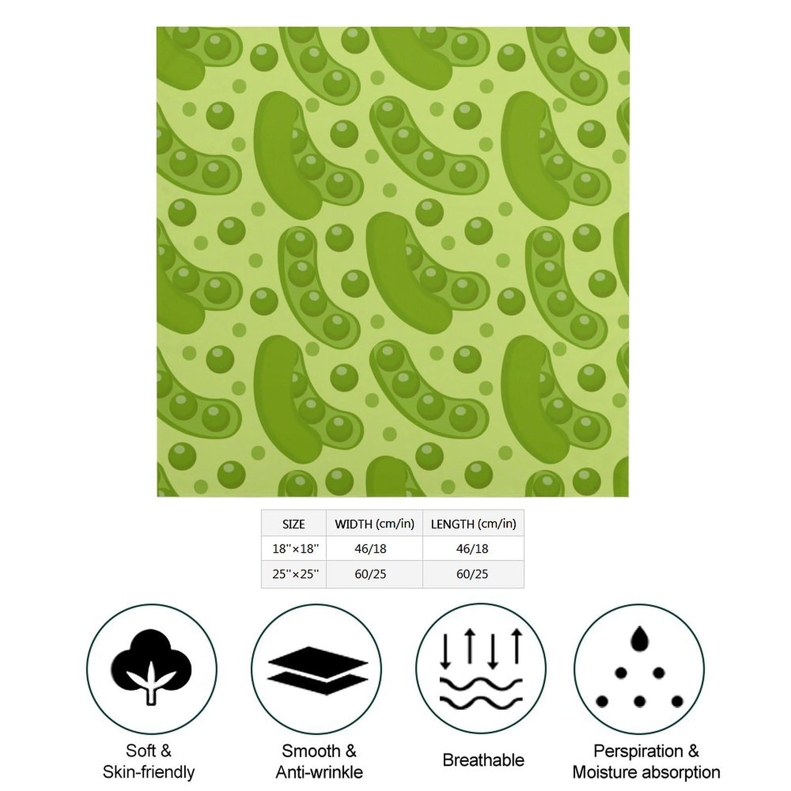 Csemeie Cartoon Pea Pattern Bandana Hair Scarf Headband Adjustable Neckerchief for Men Women Decor
