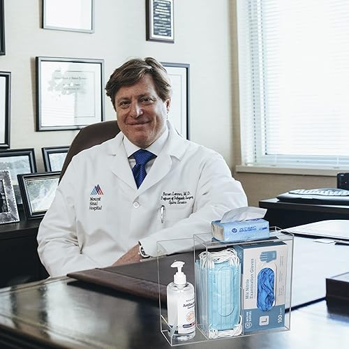 Miniatura 7 de SEANADO Dispensador de mascarillas de acrílico con 3 compartimentos, estación de higiene para máscaras faciales desechables, bolsa de Emesis,