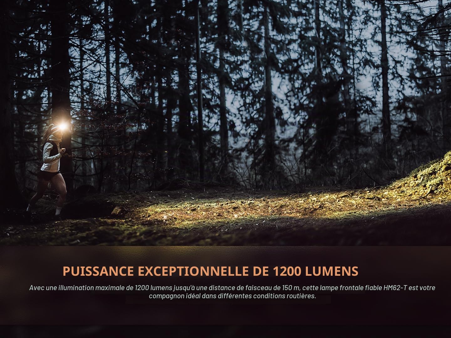 fenix HM62-T Magma Lampe frontale légère pour trail, course à pied, plein air, travail et professionnel | 1200 lumens | 150 m | 280 heures max | bandeau sport | batterie rechargeable 3400 mAh | mode