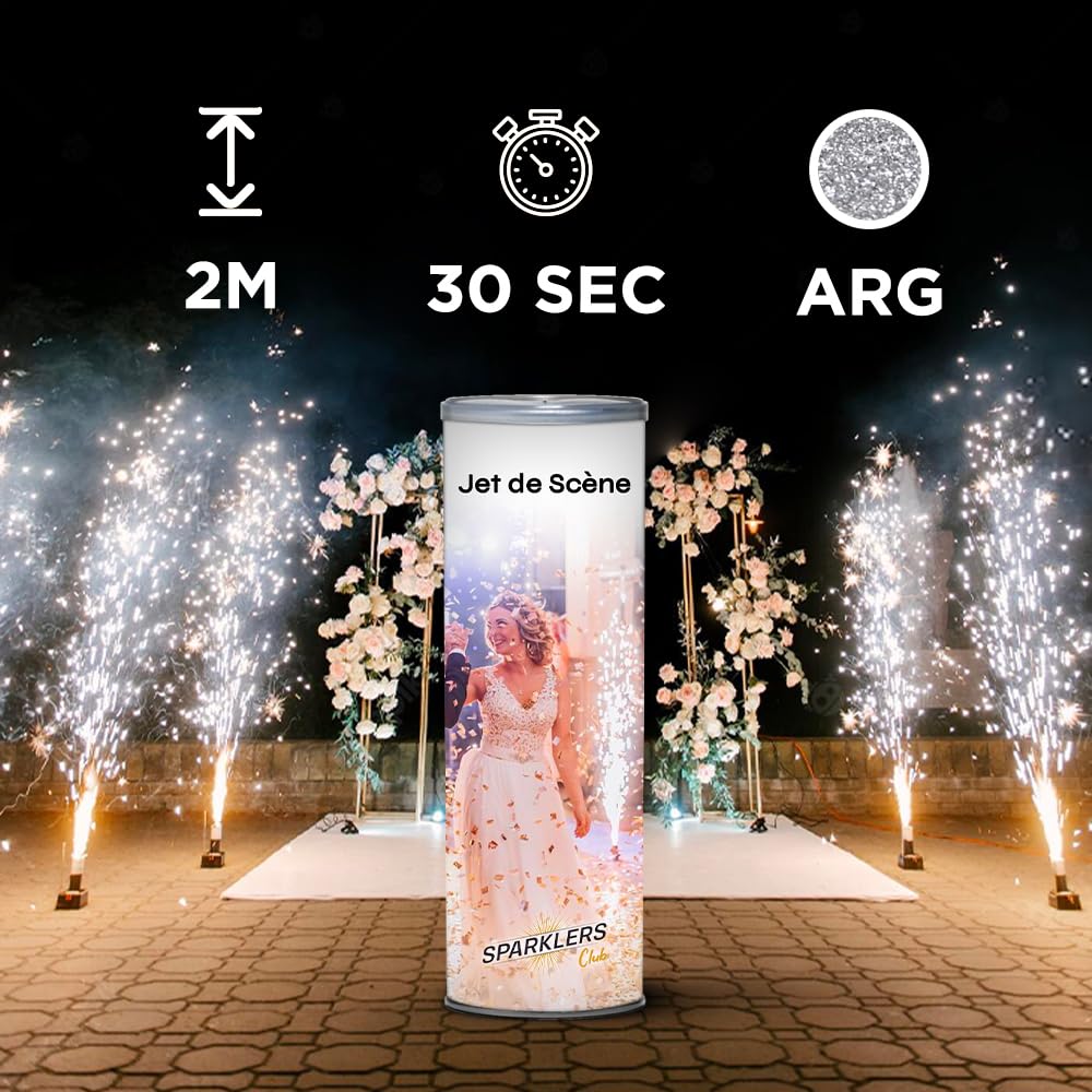 SPARKLERS CLUB Jet de Scène à Étincelles 2 Mètres 30 Secondes Or Argent Intérieur Extérieur Mariage Soirée Anniversaire Pack Artifice F1 5 Jets