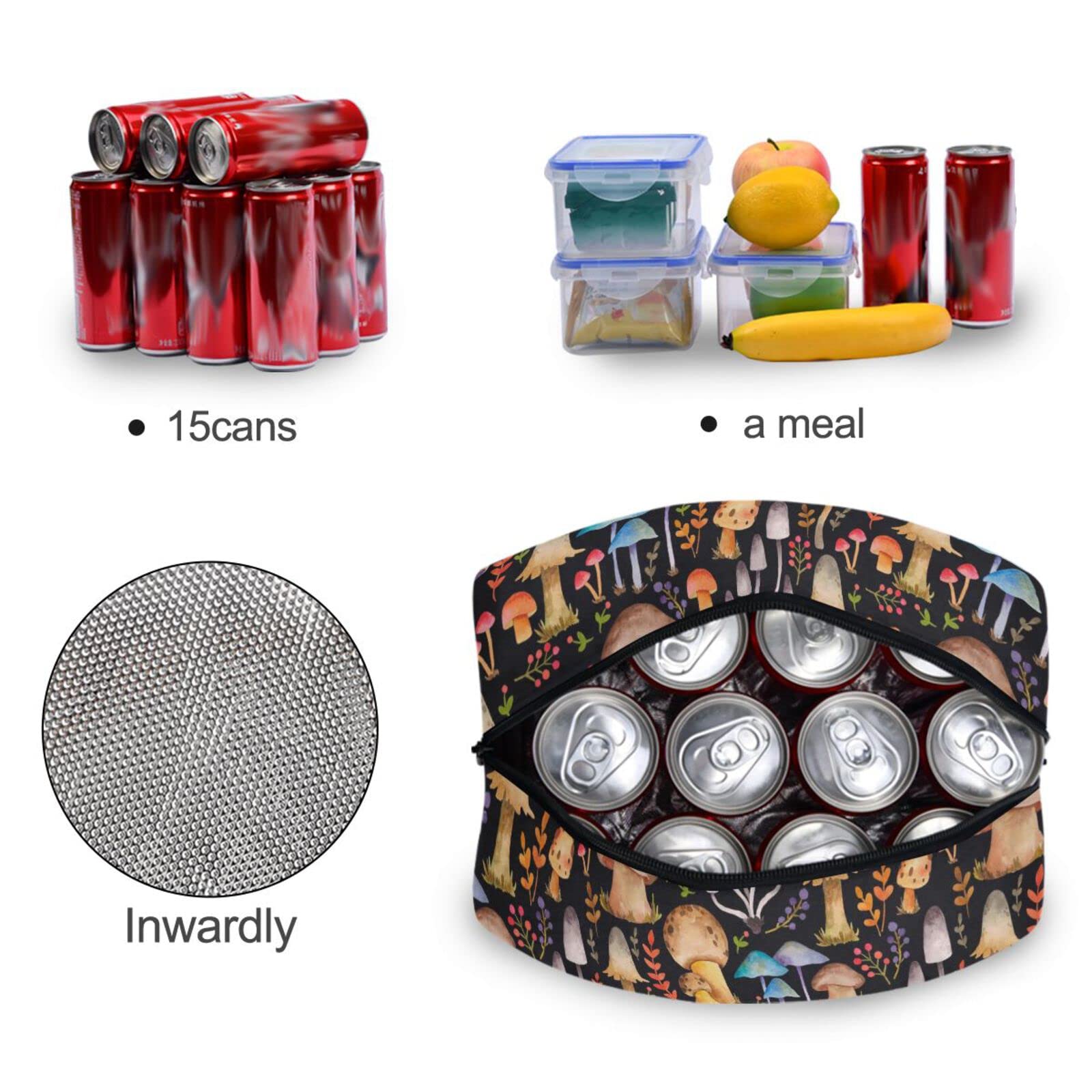 Mushroom Lunch Bag for Women Men Reusable Insulated Lunch Tote Bag for Office Work School Picnic Hiking, Mushroom 11 - Image 3