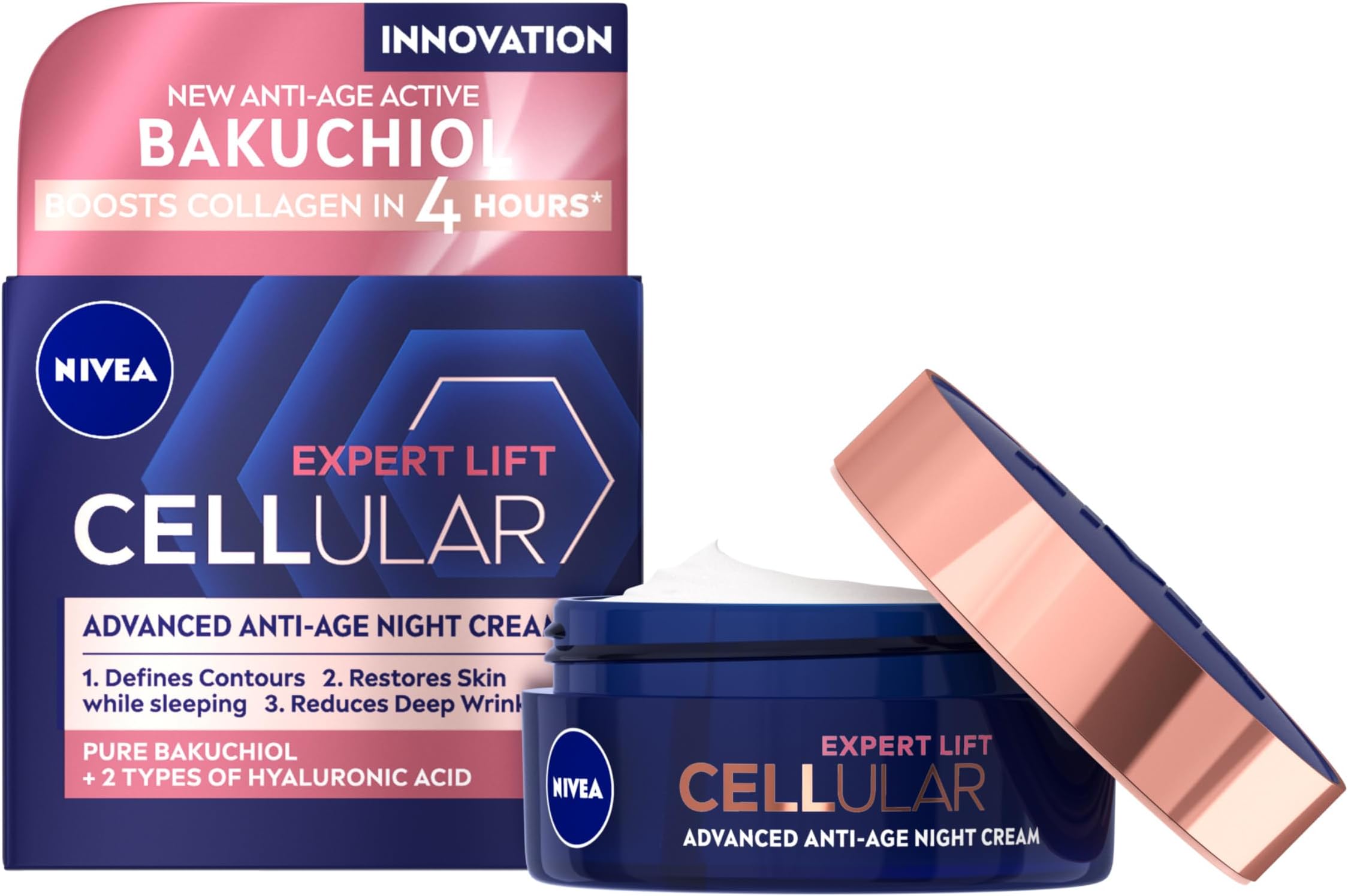 Cellular Expert Lift Anti-Age Night Cream (50ml), Anti-Wrinkle Night Cream with Pure Bakuchiol, Night Face Cream Containing Hyaluronic Acid, Night Cream for Women