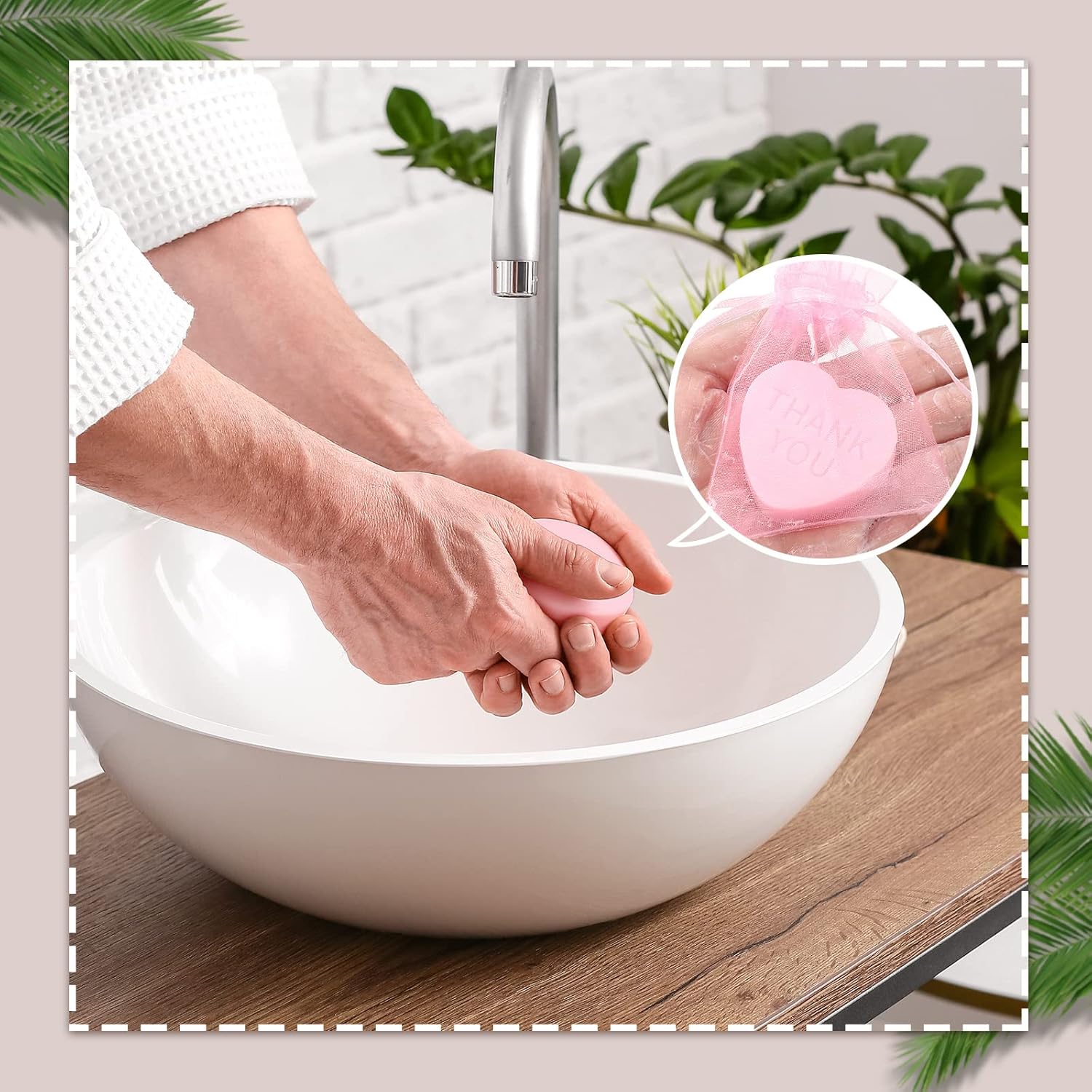 Demissle 60 Sets Scented Heart Soap Favors for Guests Baby Shower Favors Soaps Thank You Gifts with Thank You Tags Drawstring Organza Bag Guests Wedding Party Bridal Shower Gift(Pink)