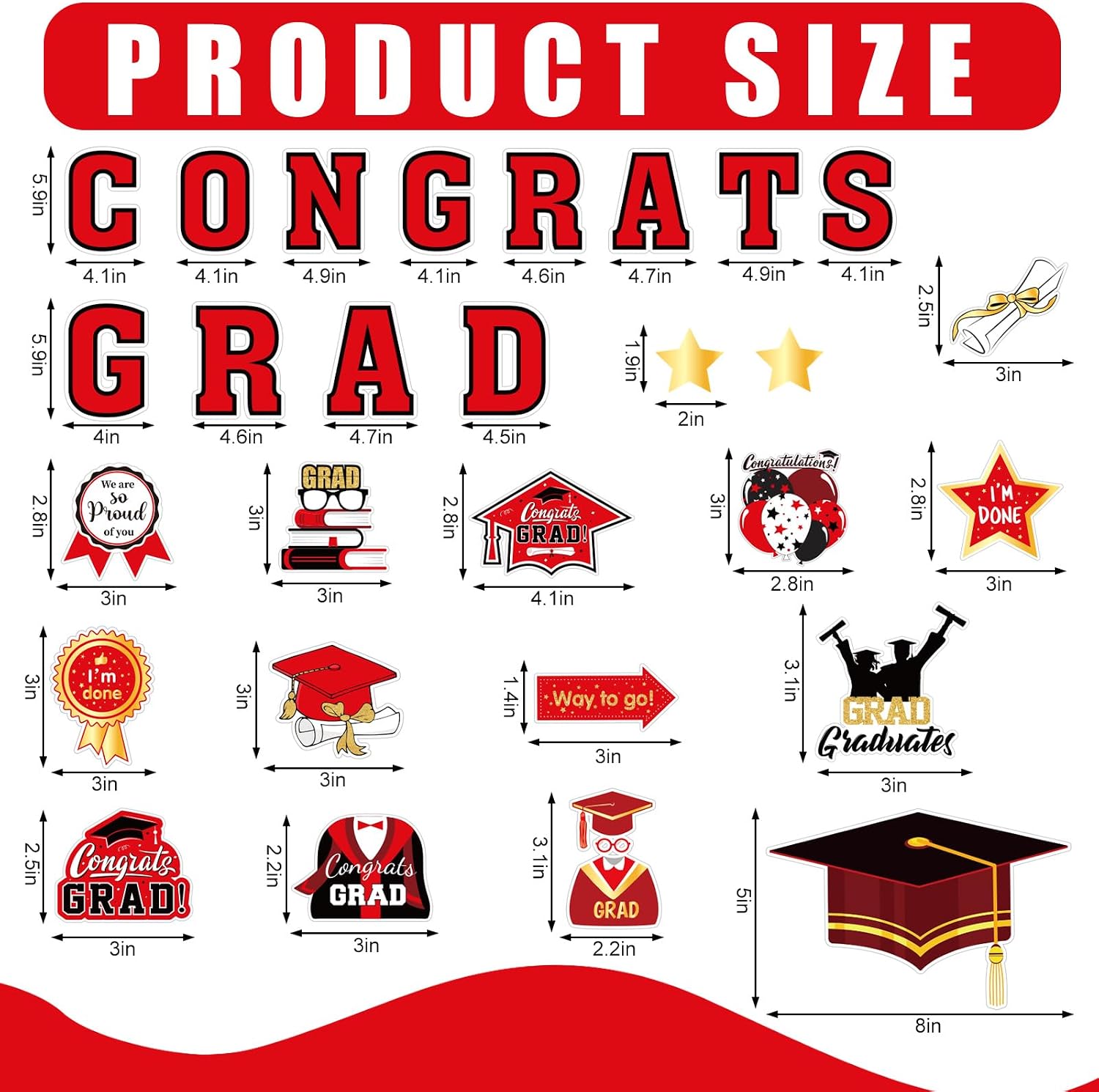 JarThenaAMCS 28Pcs Graduation Car Magnets 6 Inch 2026 Congrats Grad Cap Refrigerator Stickers Automotive Cruise Garage Door Magnetic Decals for Mailbox Metal Cabinet Decor (Red, Gold) image 2