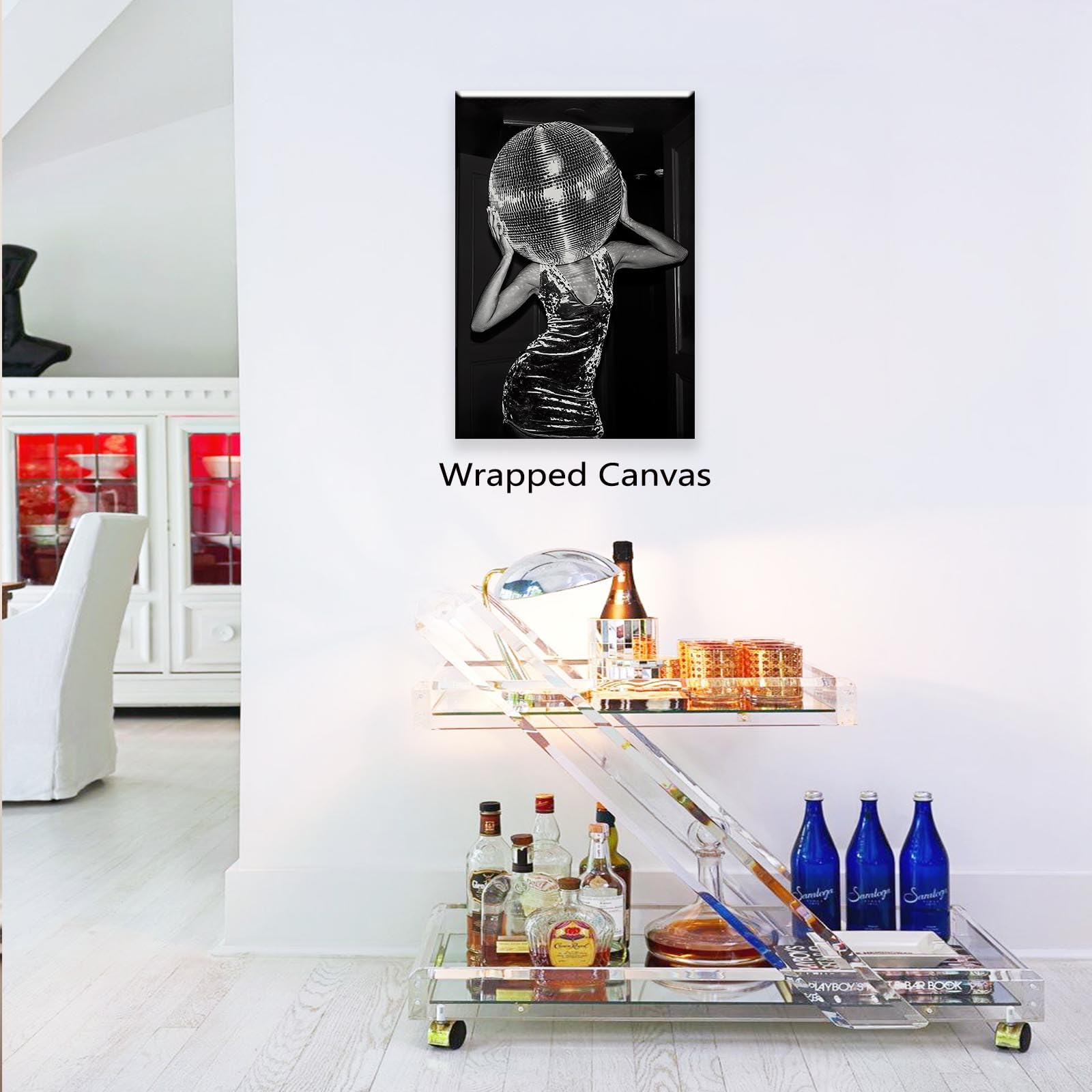 Decorazione artistica da parete in bianco e nero alla moda, poster musicali per l'estetica della stanza, divertente stampa su tela nera da discoteca, poster alla moda per soggiorno e carrello bar