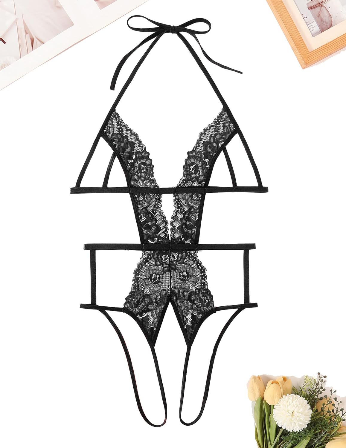 Avidlove Women Deep V Halter Lingerie Teddy Lace Bodysuit One Piece Babydoll Sexy Outfit - Image 5