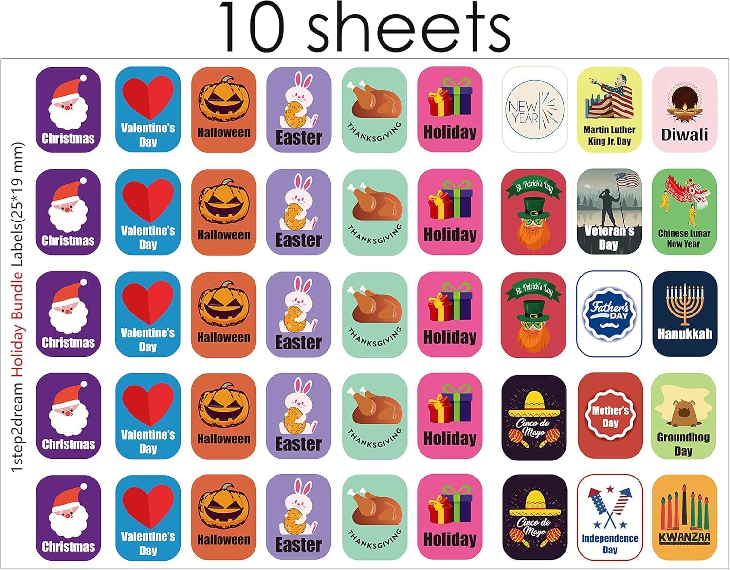 450 PCS Holiday Book Labels | 19 Seasonal & Event Stickers | Library Spine Classification | Acid-Free Removable Labels image 2
