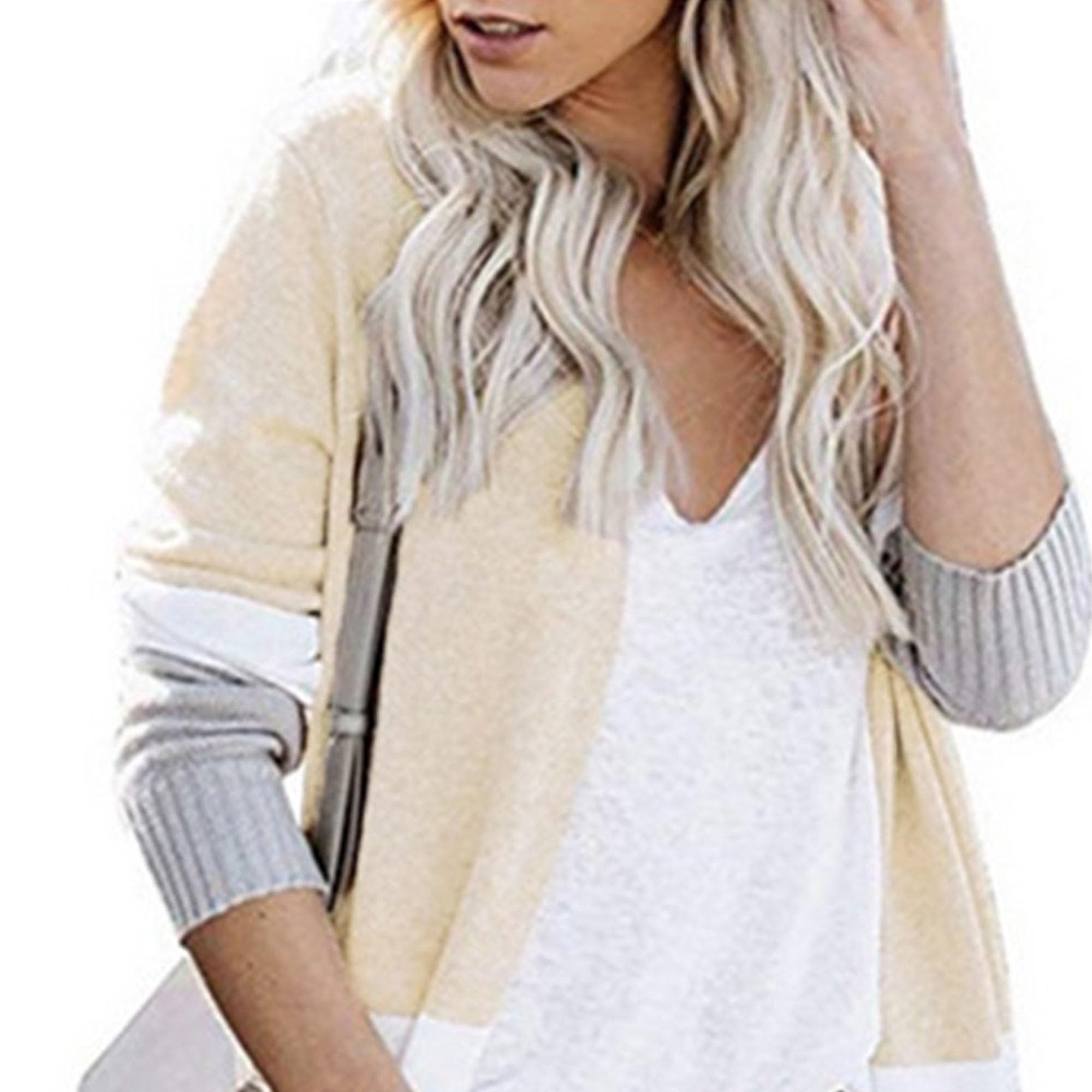 Women's Color Block Long Cardigan Loose Open Front Striped Knit Outwear Fashion Casual Chunky Sweater Coat (3X-Large,Apricot)