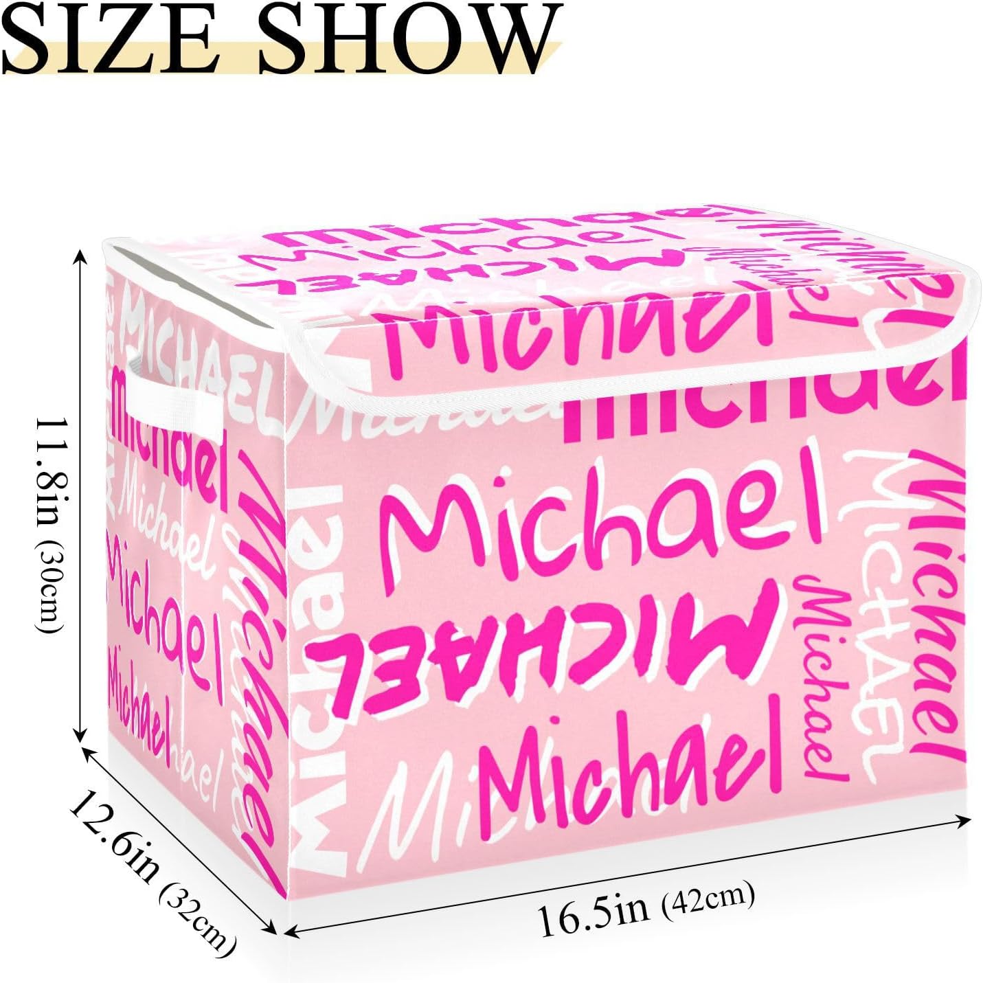 Pink Custom Name Storage Bins with Lid Foldable Personalized Storage Basket Box with Handle Shelf Basket Closet Organizer for Home Bedroom Clothes image 2