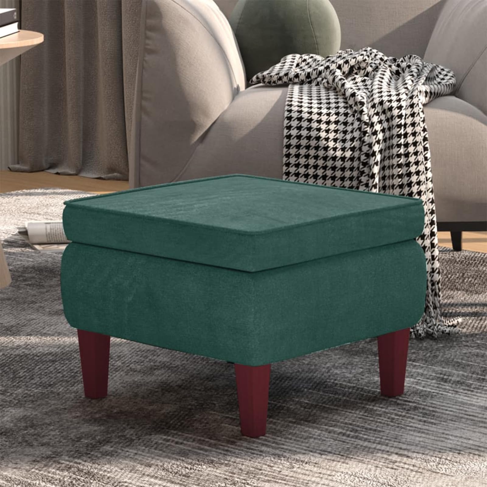 Tidyard Tabouret avec Pieds en Bois Vert foncé Velours, Pouf Repose-Pied Petit Siège Ottoman, Tabouret Bas pour Canapé, Chambre, Salon, Entrée A