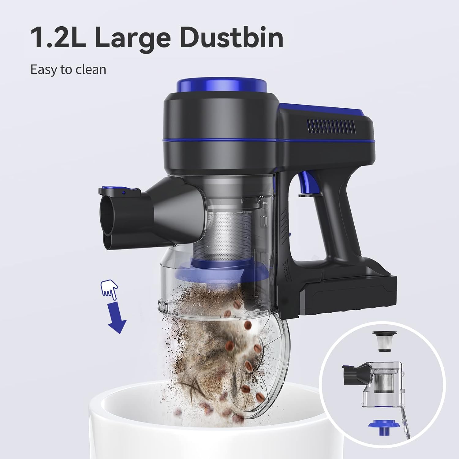 EICOBOT Cordless Vacuum Cleaner, A10 High Efficiency Stick Vacuum with 30min Long Runtime Detachable Battery, 4 in 1 Lightweight Quiet Vacuum Cleaner Perfect for Hardwood Floor Pet Hair
