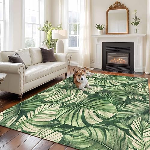 Miniatura 2 de 6x9 Area Rugs for Living Room, Tropical Leaves Non-Slip Area Rugs for Living Room Bedroom Entryway, Watercolor Retro Country Summer Leaf Washable