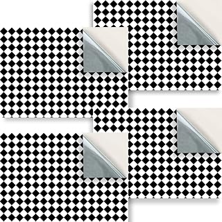Stick & Go Repositionable Self Adhesive Dolls House Wallpaper 1:24 Scale (Set of 4 Sheets) - Black & White Diamond Floor Tiles - No. 43