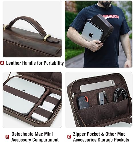 Miniatura 6 de Kit técnico de estuche organizador electrónico, cuero de grano superior, hecho a mano, portátil, compacto, accesorios electrónicos de viaje,