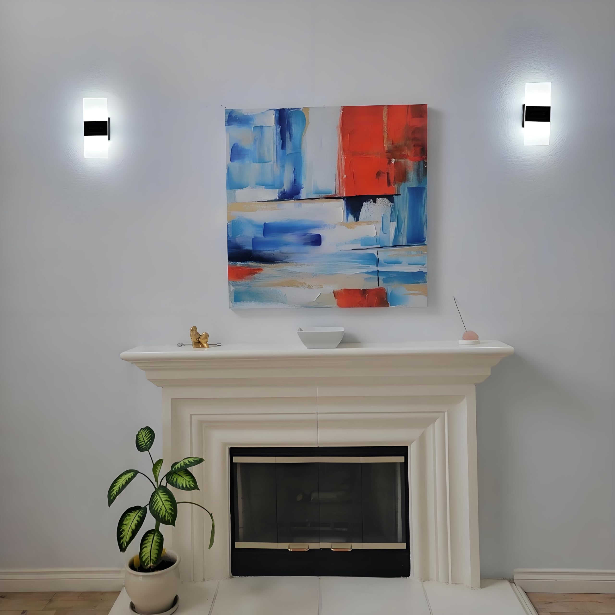 2 lámparas de pared con interruptor, lámpara de pared interior, táctil, regulable | 29 cm moderna iluminación LED de pared acrílico 12 W para escaleras, salón, dormitorio, 3000 K/4000 K/6000 K