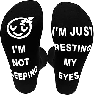 ZoomPlay Funny Socks Novelty Socks for Men Women, I\'M NOT SLEEPING I\'M JUST RESTING MY EYES Sock, Unisex Cotton Calf with Grippers Non-Slip, Christmas Birthday Gifts, Without Gift Box