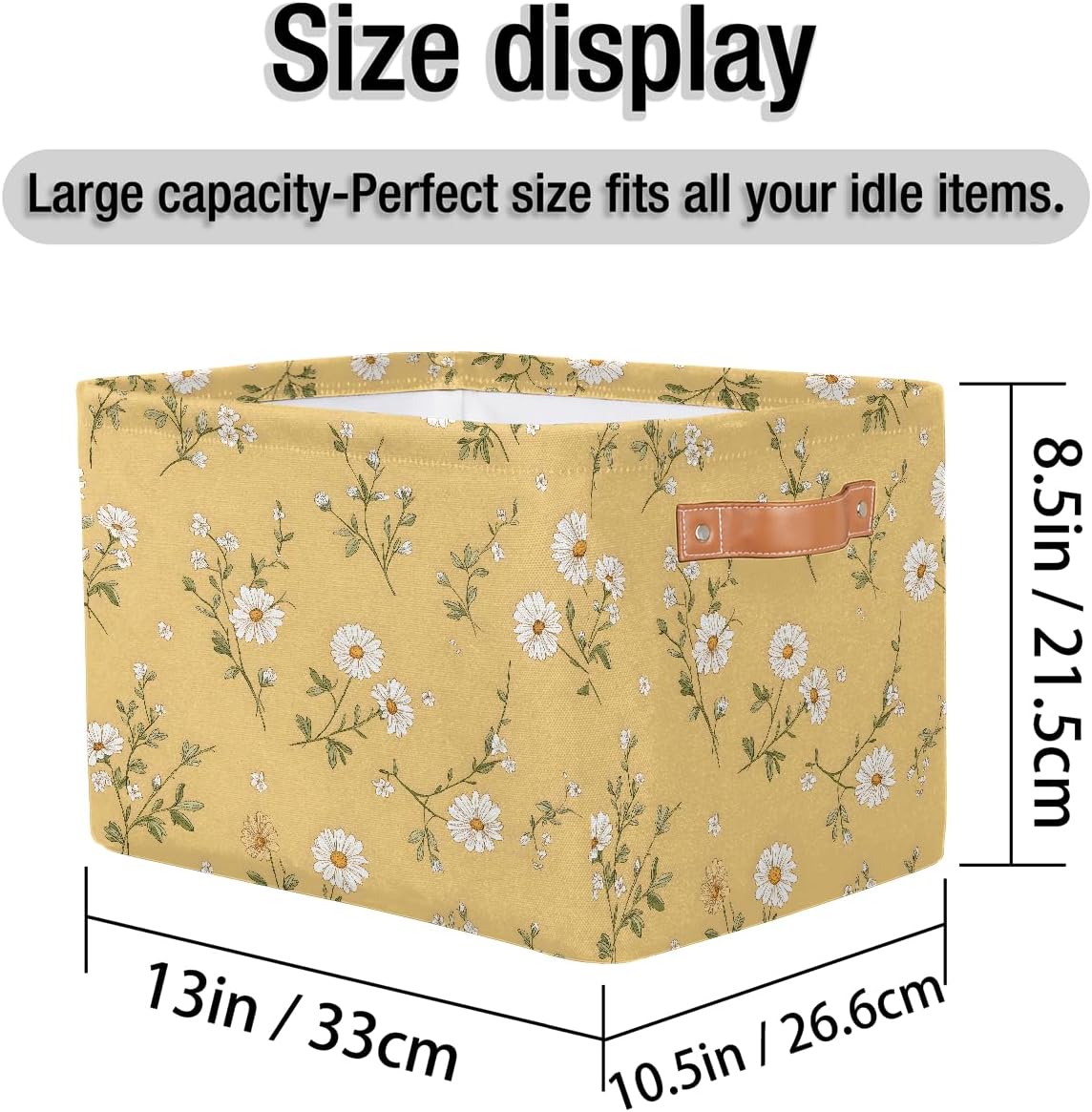 Small Yellow Daisies Floral Storage Basket With Handles Kids Toy Storage Bins Collapsible Fabric Cube Storage Organizer Hamper for Nursery Living Room Bedroom Shelves Clothes Toy Box Gifts image 4