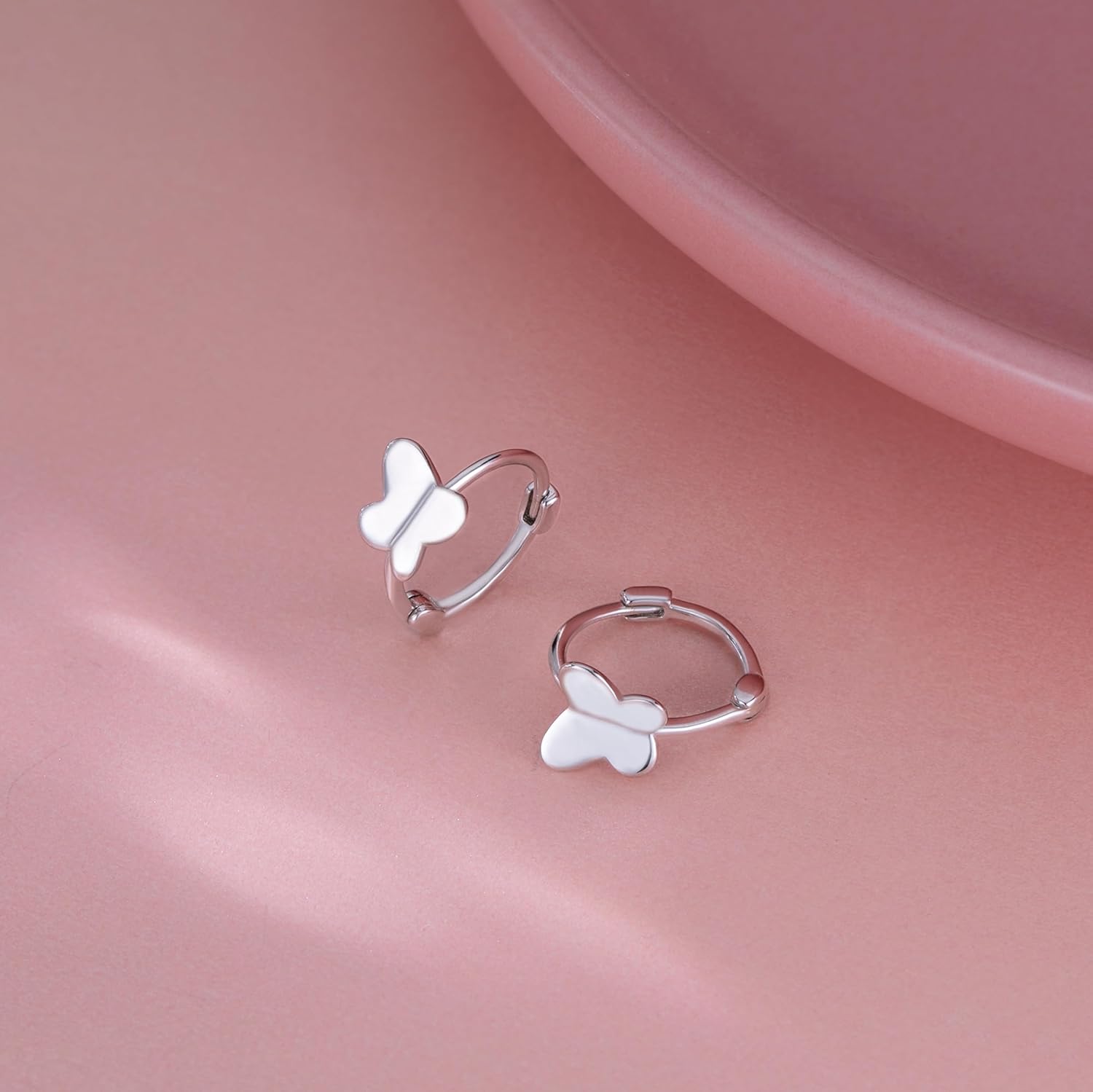 Reffeer Solid 925 Sterling Silver Butterfly Hoop Earrings for Women Cute Butterfly Hoop Earrings Huggie - Image 4