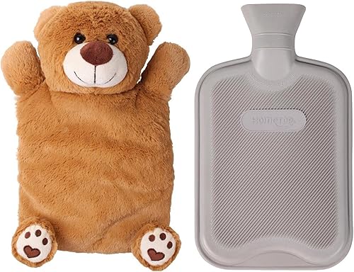 HomeTop Botella de agua caliente o fría de goma clásica prémium con bonita funda de oso relleno