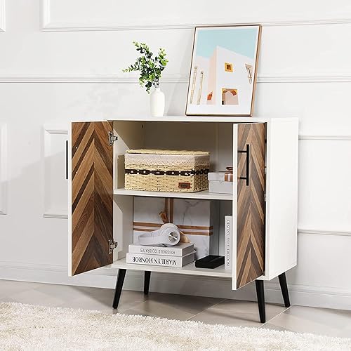 Miniatura 4 de Likein Armario de almacenamiento moderno con 2 puertas, armarios de buffet independientes de mediados de siglo con estante ajustable para entrada,