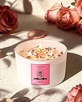 Vista 2 de AOOVOO Velas perfumadas de rosa para mujer, velas de soja de 20 onzas con 3 mechas para el hogar, vela de aromaterapia con cristales