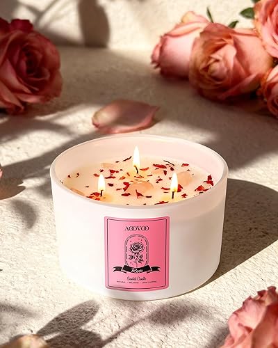 Miniatura 2 de AOOVOO Velas perfumadas de rosa para mujer, velas de soja de 20 onzas con 3 mechas para el hogar, vela de aromaterapia con cristales en el interior,