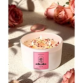 AOOVOO Rose Scented Candles for Women - 20oz 3 Wick Soy Candles for Home Scented, Aromatherapy Candle with Crystals Inside, Birthday Gifts Christmas Candle for Women Mom