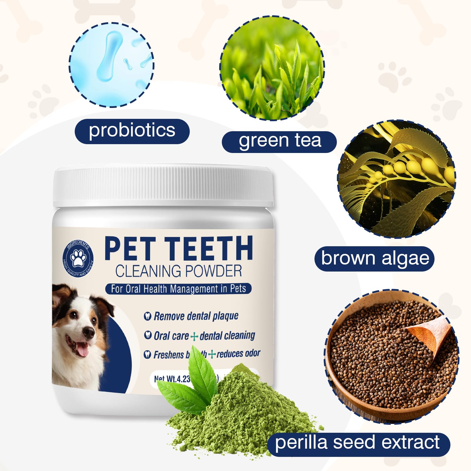 Dental Powder for Dogs Teeth Fresh Breath and Teeth Cleaning Contains Natural Ingredients and Probiotics Dental Powder Dog Tartar and Plaque Removes Tooth Cleaner for Dogs 120g (60-Day Supply) - image 5