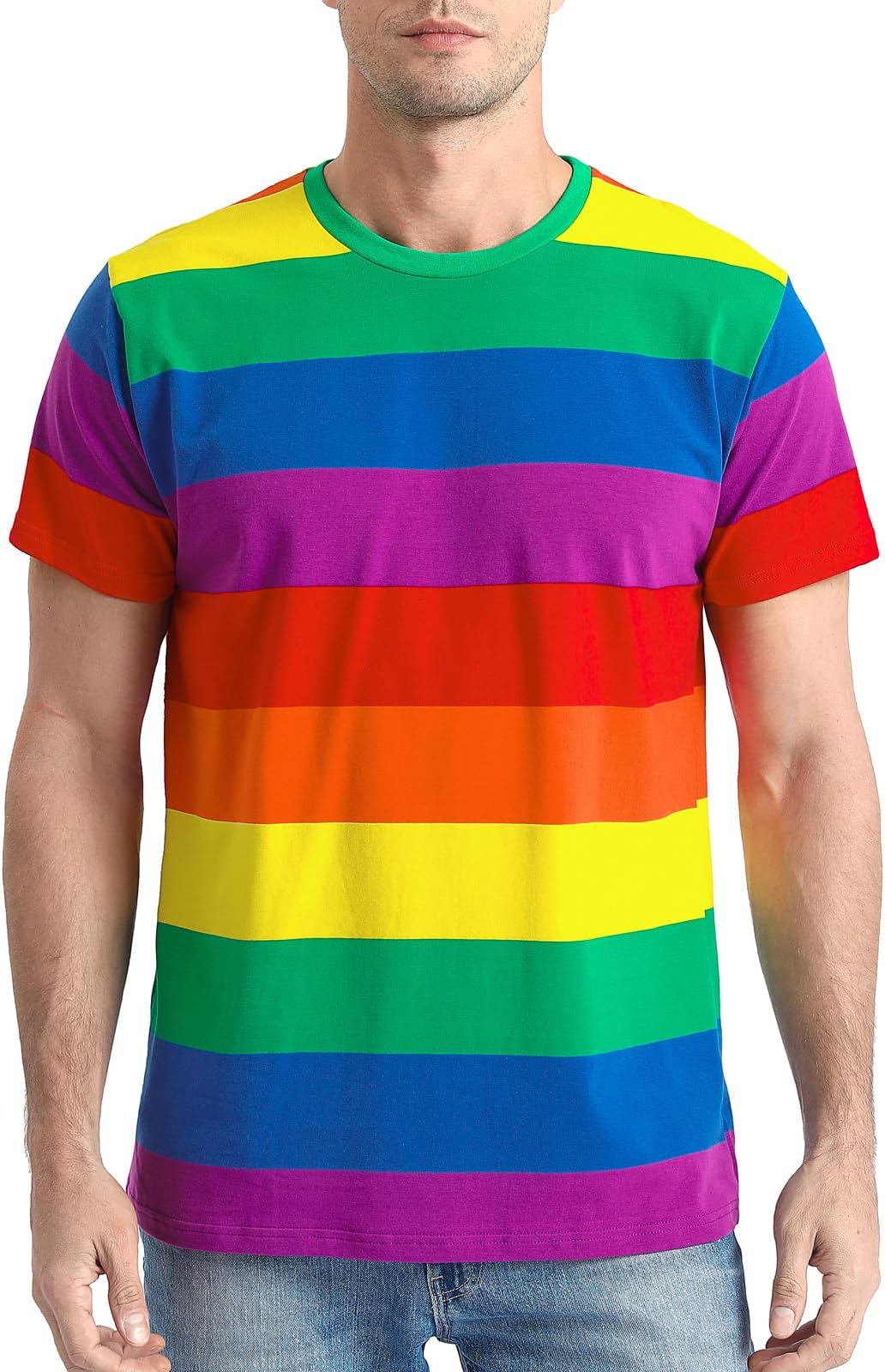Men's Casual Cotton Striped T-Shirts Short Sleeve Crewneck Basic Tee