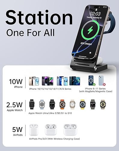 Miniatura 2 de Cargador rápido inalámbrico portátil para viaje 2026 para Apple y estación de carga Android, carga 3 en 1 para iPhone 17, 16, 15, 14, 13, 12, Apple